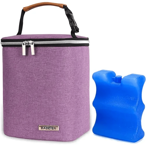 Breast Milk Cooler Bag with Ice Pack Fits 4 Baby Bottles Up to 9 Ounce, Baby Bottle Bag Great for Nursing Mom Daycare, Purple
