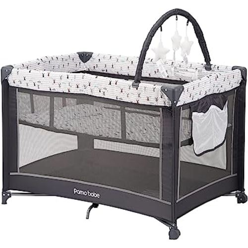 Pamo Babe Portable Baby Playpen, Lightweight Travel Playard with Mattress and Wheels (Rabbit)