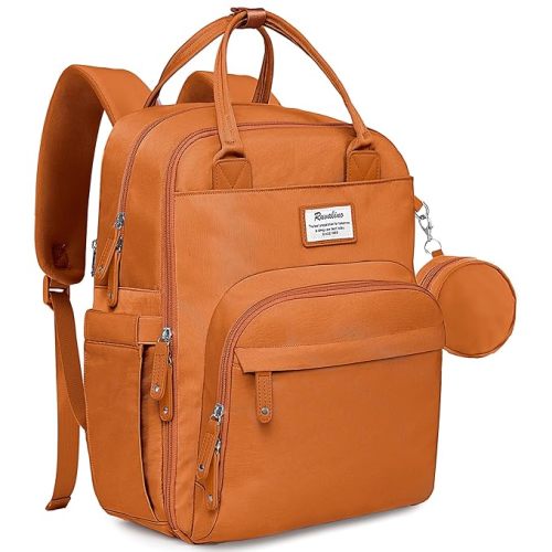 RUVALINO Diaper Bag Backpack, Multifunction Travel Pack Maternity Baby Changing Bags, Large Capacity, Waterproof, Maple Orange
