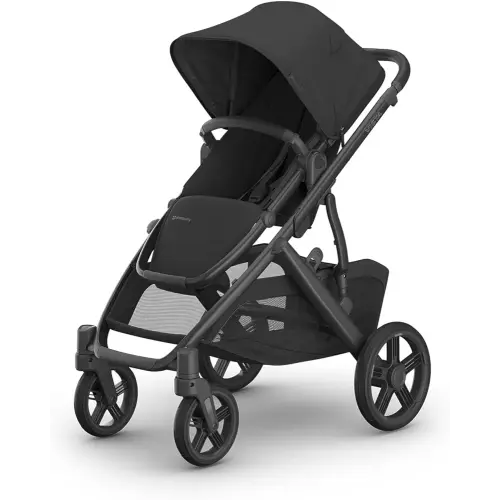 UPPAbaby Vista V3 Stroller - Full-Size Single-to-Double Stroller System - Toddler Seat, Bug Shield, Rain Shield, and Storage Bag Included - Jake (Charcoal/Carbon Frame/Black Leather)