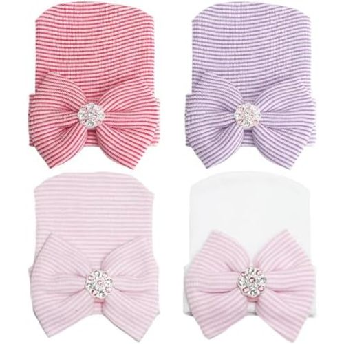 Newborn Baby Girl Hats with Bow No Scratch Cotton Toddler Infant Hat Beanie Caps Soft Newborn Hospital Hat 0-3 Months