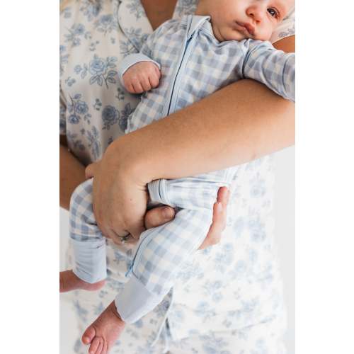 Blue Gingham Zipper Romper