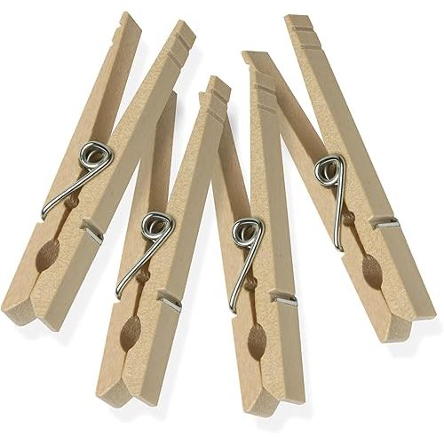 Honey-Can-Do Wooden Clothespins – Heavy-Duty Laundry Clips & Clothes Wood Clips for Crafts, Natural Wood with Strong Grip Clothes Pins, Ideal for Drying & Home Organization, 100 per Pack