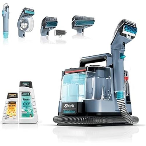 Shark Carpet Cleaner Machine, Portable Upholstery StainStriker, Spot, Odor & Stain Remover, 2 Carpet Cleaner Solutions, 4 Tools, Perfect for Pet Hair, Carpet, Area Rugs, Couches, Nordic Blue, PX202BRN