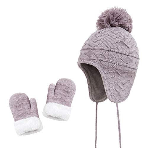 jerague Hats and Gloves Set for Kids Toddler Baby Girls Boys Warm Earflap Beanie Fleece Hats Mittens