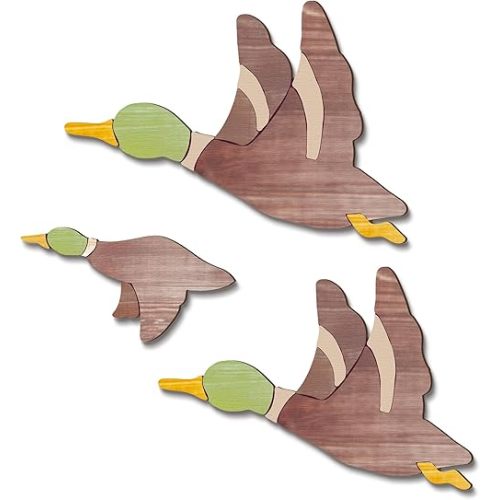 Fiwochic 3 Pcs Mallard Duck Hunting Wall Decor Wooden Flying Ducks Decor Rustic Vintage Farmhouse Wall Art Signs for Nursery Bedroom Living Room Entryway Fireplace Hanging Decorations