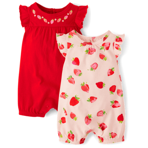 Baby Girls Strawberry Romper 2-Pack - Pink