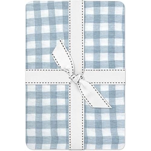 Frankie Fitted Crib Sheet 100% Organic Cotton for Baby & Toddler Mattress, Breathable for Boys & Girls, Blue Check, One Size
