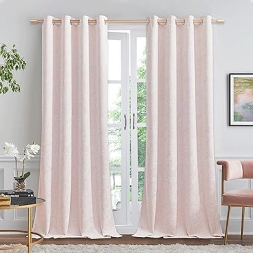 Beauoop Pink Floral Jacquard Blackout Curtains 84 Inches Long 2 Panels for Bedroom Living Room Chenille Flower Room Darkening Thermal Insulated Soundproof Grommet Window Treatments Drapes, 52x84