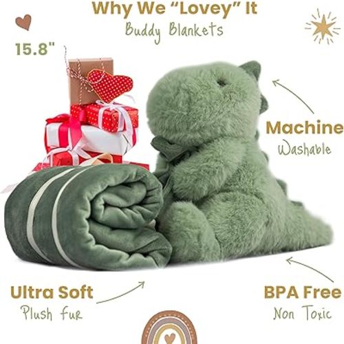 Dinosaur Loveys for Babies - Large Security Blanket for Boys Girls Newborn Essentials - Super Soft Baby Stuffed Animal Plush Toys for Infant Toddler Gifts 0-12 Months - Milestone Card Gift - 15.8"