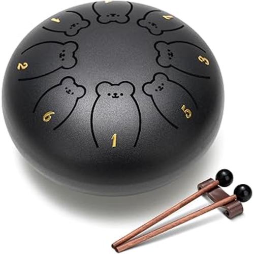 CAHAYA Steel Tongue Drum Set 6 Inch 8 Notes Steel Hand Drum with Music Book Drum Mallets Finger Paddles and Carry Bag for Kids Gift Musical Education Meditation Yoga CY0359