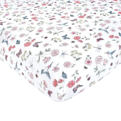 Hudson Baby Unisex Baby Cotton Fitted Crib Sheet, Hummingbird Garden, One Size