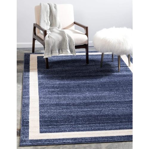 Unique Loom Del Mar Collection Area Rug - Maria (6' 1" x 9' Rectangle, Navy Blue/ Ivory)