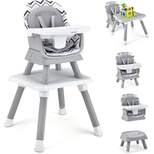 BABY JOY Baby High Chair, 8 in 1 Convertible Highchair for Babies & Toddlers | Booster Seat | Table and Chair Set | Building Block Table | Toddler Chair with Safety Harness, Removable Tray (Chevron)