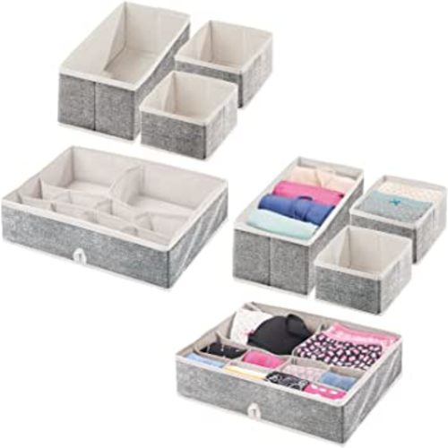 mDesign Soft Fabric Dresser Drawer and Closet Storage Organizer Bins for Bedroom - Holds Shirts, Socks, Short, Leggings, Clothes, Purses, Scarves, Lido Collection, Set of 4, 2 Pack, Black/Cream