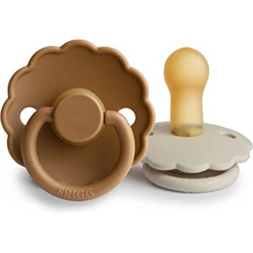 FRIGG Daisy Natural Rubber Baby Pacifier | Made in Denmark | BPA-Free (Cappucino/Cream, 6-18 Months) 2-Pack