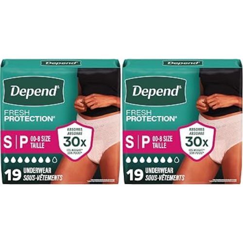 Depend FIT-Flex Incontinence Underwear for Women, Disposable, Maximum Absorbency, Small, Blush, 19 Count (Pack of 2)