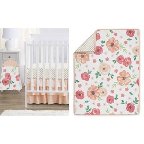 Sweet Jojo Designs Girl Baby Crib Bedding Set - Watercolor Floral Collection Peach And Green 4pc