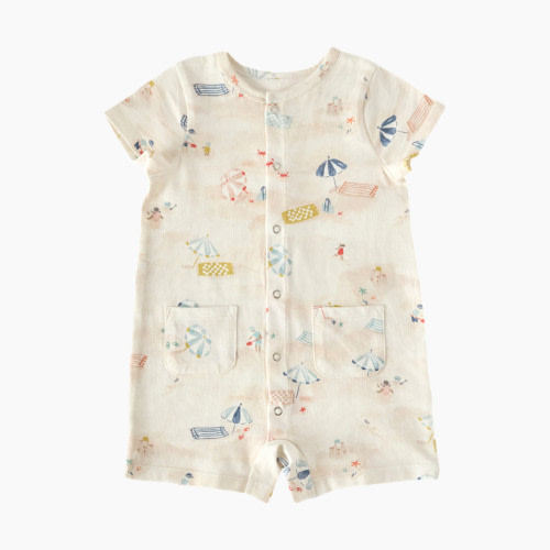Pehr Short Sleeve Pocket Romper - Sand, 6-12 M