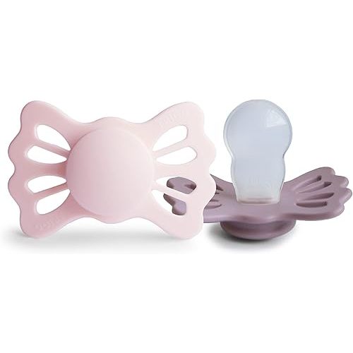 FRIGG Lucky Symmetrical SilkySoft Silicone Baby Pacifier | Made in Denmark | BPA-Free (White Lilac/Twilight Mauve, 6-18 Months)
