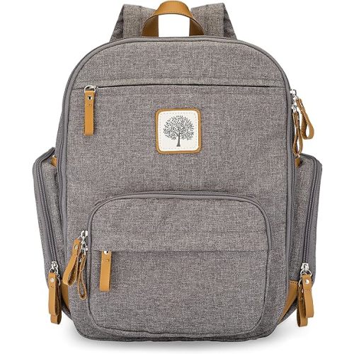 Parker Baby Diaper Backpack - Full Zip Diaper Bag with Insulated Pockets - Gray