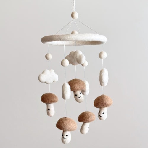 Smiley Mushroom Baby Mobile, Veggie Crib Mobile, Baby Shower's Gift