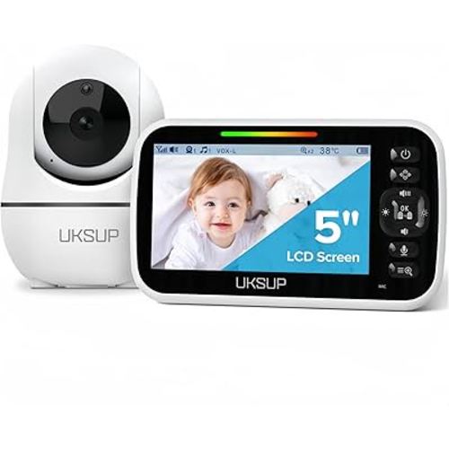 UKSUP Baby Monitor with Camera and Audio- Video Baby Monitor with 960ft Long Range, Remote Pan-Tilt-Zoom, Night Vision, Temperature Sensor, 2-Way Talk, 8 Lullabies, 30-Hour Battery & No WiFi
