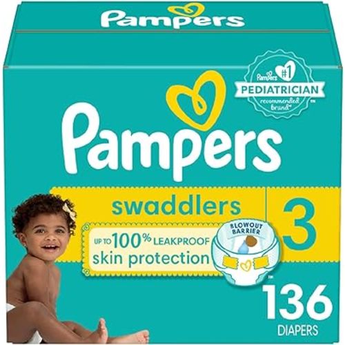 Pampers Swaddlers Diapers - Size 3, 136 Count, Ultra Soft Disposable Baby Diapers