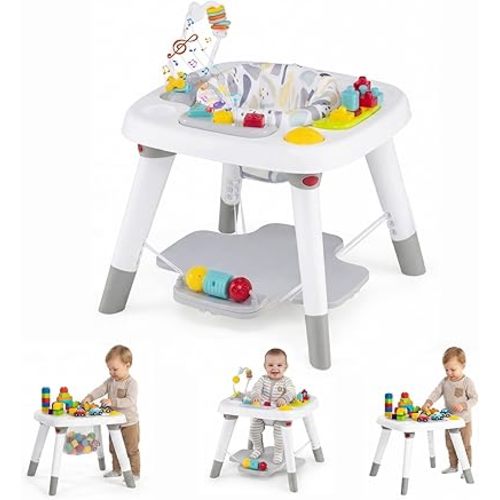 HONEY JOY Baby Bouncer Activity Center, 6-in-1 Infant Jumper & Standing Play Table w/ 360° Rotary Seat, 5 Toys, 3 Adjustable Heights, Music & Sounds, Activity Center for Babies(Gray)