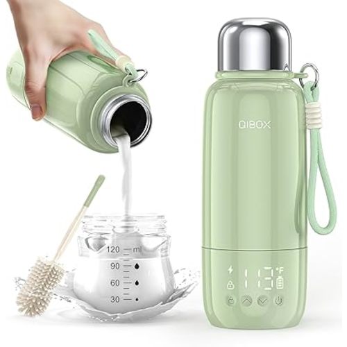 QIBOX Portable Bottle Warmer for Travel - 3Min Fast Heating of Breast Milk and Formula, 36W Fast Charge, 17 Ounces Large Capacity, Baby Bottle Warmer On The Go for Outdoor Airplane and Car, Green