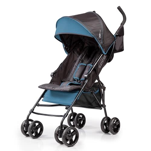 Ingenuity 3D Mini Convenience Stroller – Lightweight Stroller with Compact Fold, Multi-Position Recline, Canopy with Pop Out Sun Visor – Umbrella Stroller for Travel & More, Blue/Black