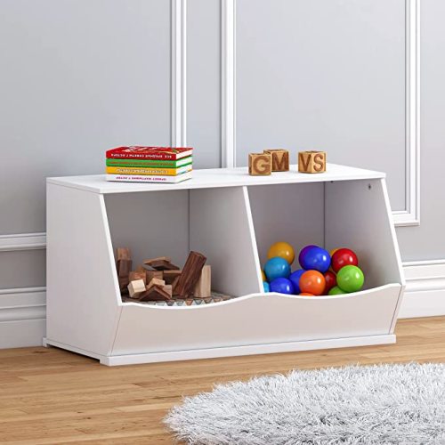 UTEX Toy Storage Organizer,Stackable Kids Toy Storage Cubby with 2 Bins,Toy Boxes and Storage for Playroom,Bedroom,Nursery School,White - Two cubbies