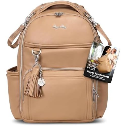 Itzy Ritzy Diaper Bag Backpack – Large Capacity Boss Plus Baby Backpack Diaper Bag Featuring 19 Pockets, Changing Pad, Stroller Clips, and Comfortable Straps (Chai)