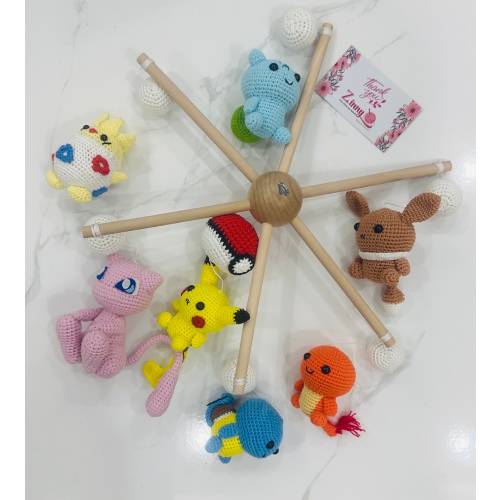 Custom Baby Mobile Pokemon , Chikorita, crochet Pokemon mobile, Charmander, Manaphy, nursery decoration, crochet mobile, gift for her