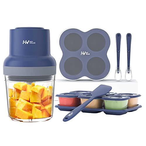 HEYVALUE Baby Food Maker, 13-in-1 Baby Food Processor Gift Sets for Baby Food, Fruit, Vegatable, Meat, Baby Food Blender with Baby Food Containers, Baby Food Freezer Tray, Silicone Spoons, Silicone Spatula (Dark Blue)