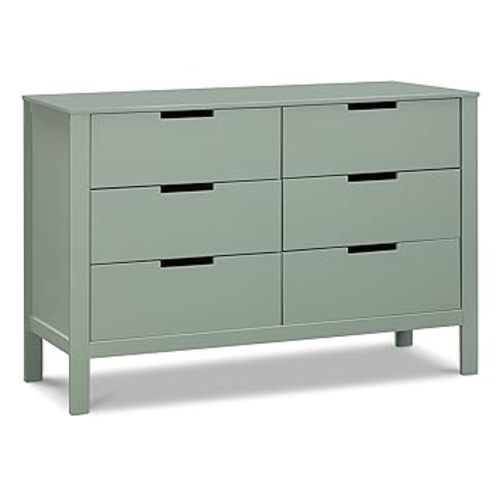 Carter's by DaVinci Colby 6-Drawer Baby Dresser - Wooden Double Chest of Drawers for Kids, Boys, and Girls - Versatile Storage Dresser for Bedroom, Nursery, Living Room and Hallway - Light Sage