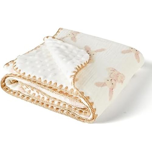 Baby Blanket Double Layer Cotton 40 x 40 Soft Receiving Blanket with Pattern Machine Washable Bunny