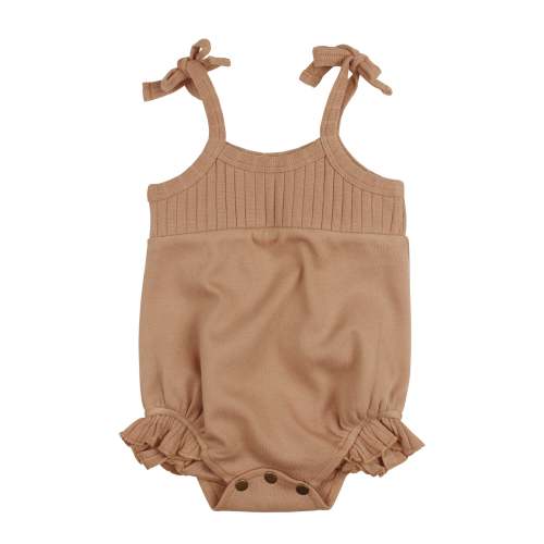 Organic Ribbed Tie-Shoulder Bodysuit in Adobe