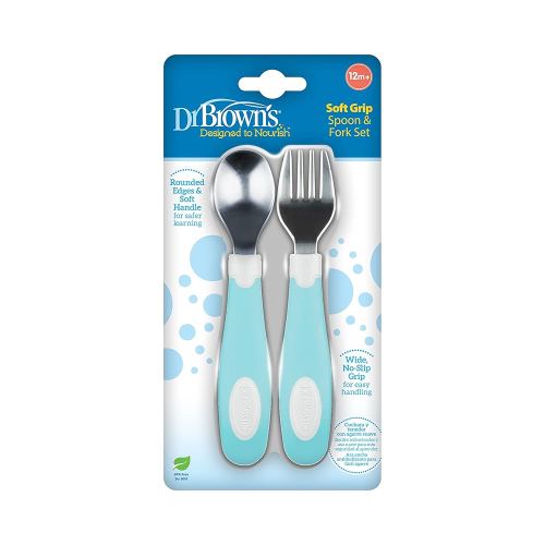 Dr. Brown's Designed to Nourish Soft-Grip Spoon and Fork Set,Teal