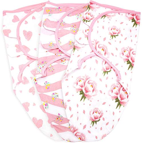 Baby Swaddle Blanket Wrap 3 Pack, Newborn Swaddles 0-3-Month, Small-Medium, Infant Swaddling Sack, Adjustable Swaddle Blanket Girl, Floral
