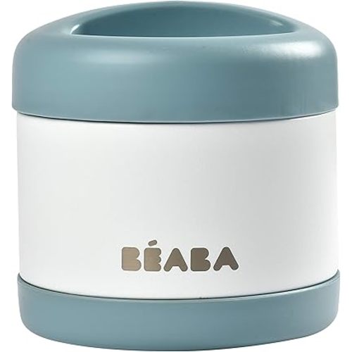 Beaba Stainless Steel Insulated Food Jar 16 oz, Kids Thermos, Lunch Containers, Leakproof, Wide Opening, Suitable for Hot and Cold Foods (Cloud)