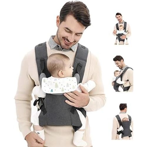 Baby Sling Carrier,4-in-1 Ergonomic Baby Backpack Front Carrier,Newborn to Toddler Wrap Lightweight Adjustable Baby Sling,Grey