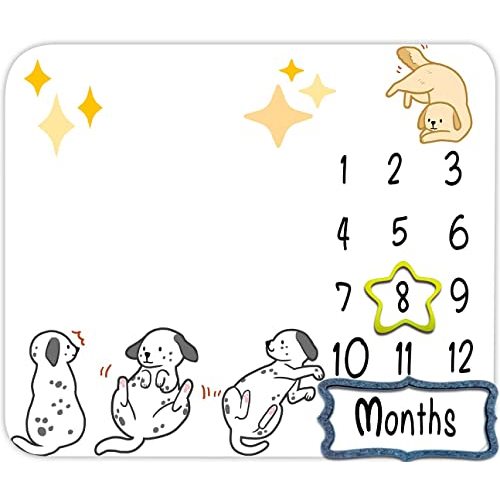 TERSUM Cute Dog Baby Monthly Milestone Blanket, 48x40in Pet Animals Soft Flannel for Nursery Unisex Newborn Baby Shower,Growth Chart Photography Blanket