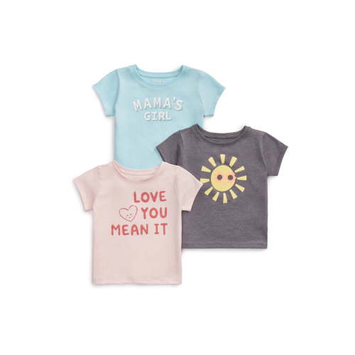 Garanimals Baby Girl 3-Pack Short Sleeve Graphic Jersey T-Shirts, Sizes 0-24 Months