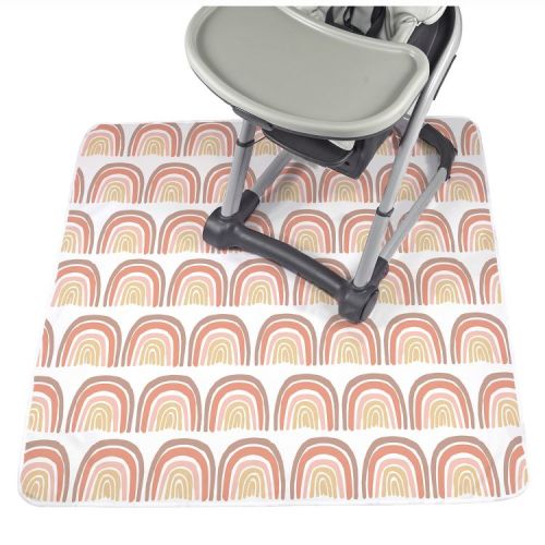 Baby Splat Mat for Under High Chair - Washable Waterproof Baby Floor Mat 51"x51" - - Boho Rainbow