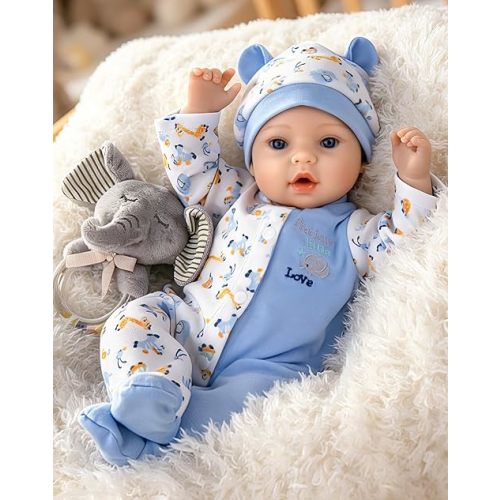 Aori Reborn Baby Dolls Boy - 18'' Realistic Newborn Baby Doll with Blue Feeding Set & Birth Certificate - Lifelike Weighted Body for Role Play, Gift for Kids Ages 3+