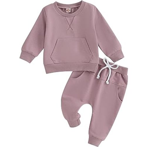 Ledy Champswiin 0-3 Years Neutral Outfits Toddler Baby Boy Girl Clothes Solid Color Sweatsuits Fall Winter Tops & Pants