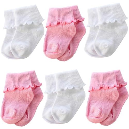 6 &12 Pairs Infant Toddler Baby Kids Turn Cuff Ruffle Cotton Socks