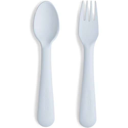 mushie Flatware Fork and Spoon Set For Kids | Made in Denmark (Powder Blue)