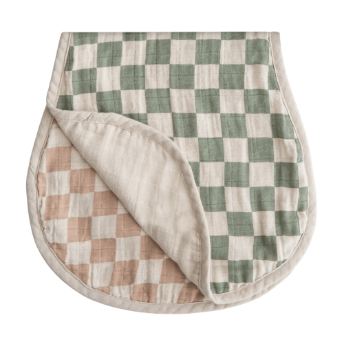 Organic Muslin Burp Cloth- 2pk - Olive Check/Natural Check